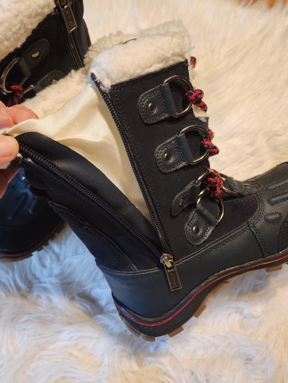 Navy Pajar Canada Alina Snow Fur Lined Lace Up Boots - Picture 5 of 14